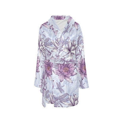 Water Lily Pattern Print Design WL01 Women's Fleece Robe