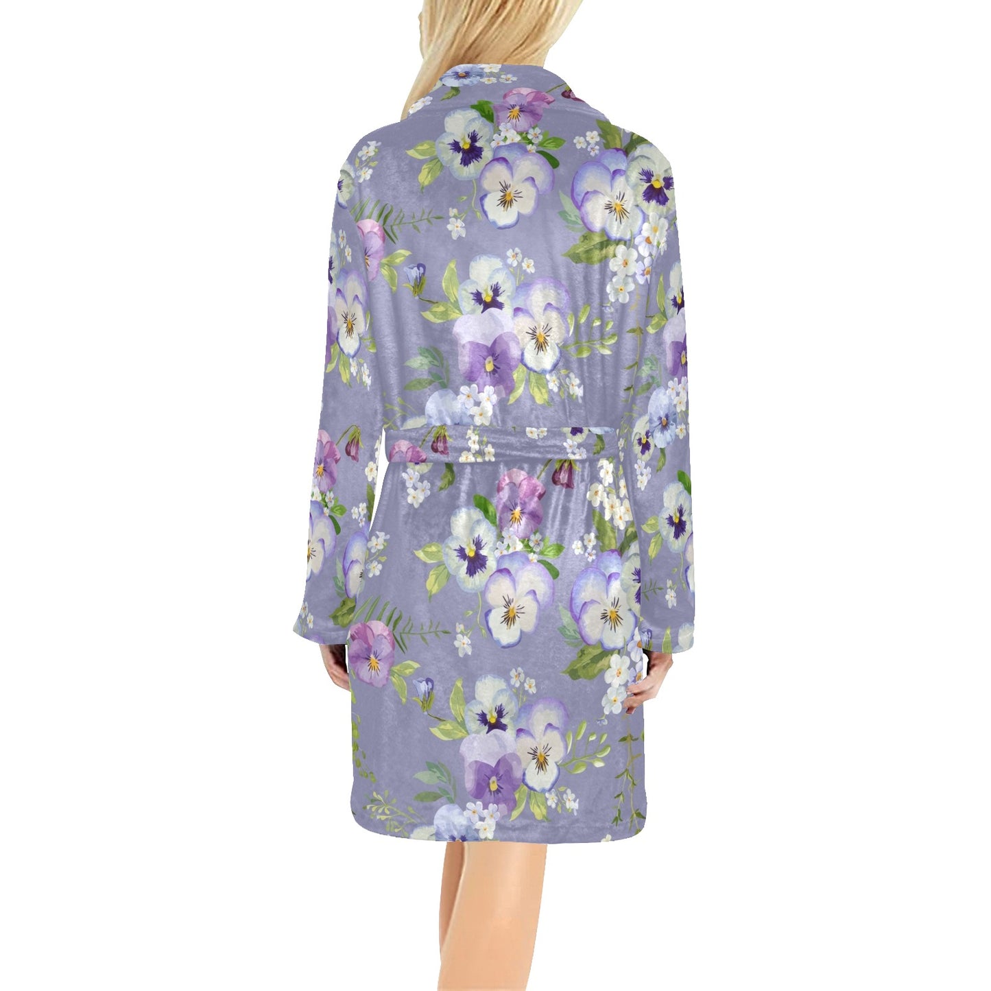 Pansy Pattern Print Design PS05 Women's Fleece Robe