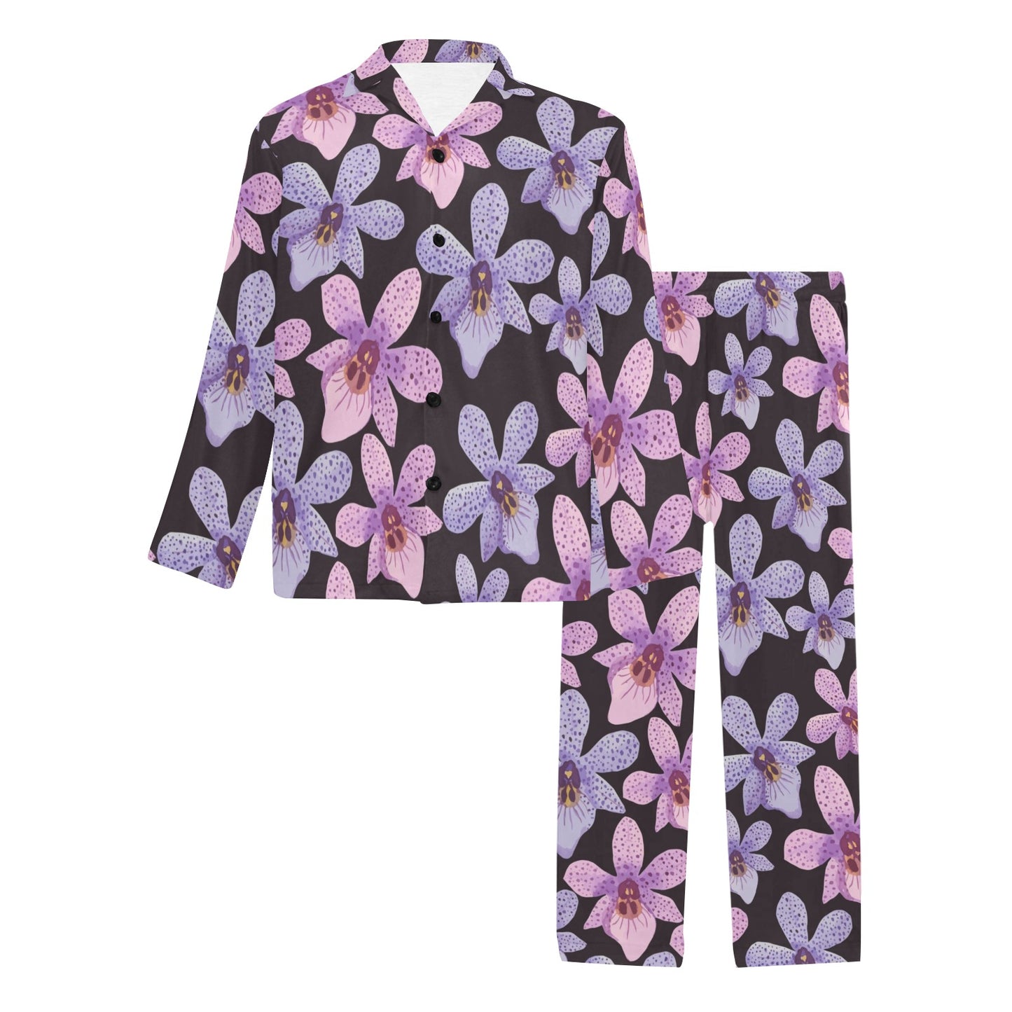 Orchid Pattern Print Design OR08 Men's Long Pajama Set