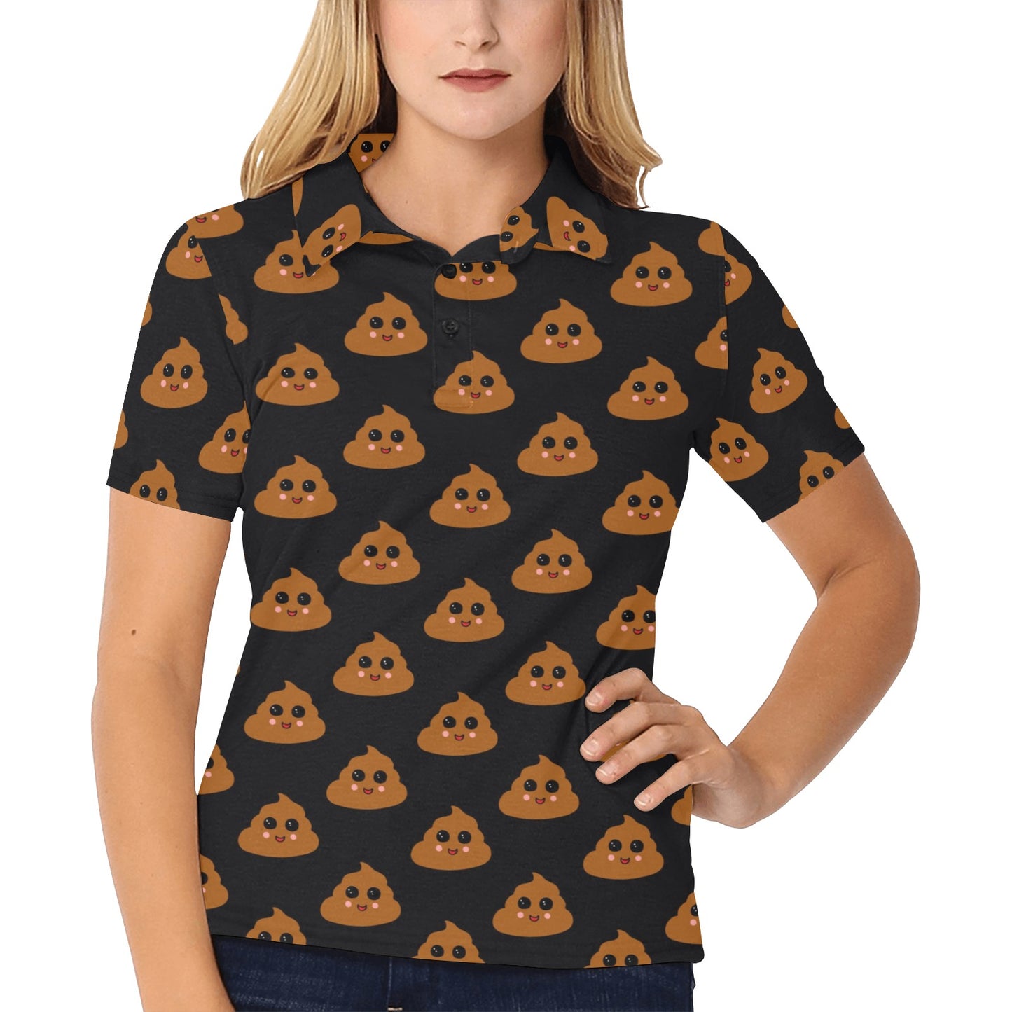 Poop Emoji Pattern Print Design A01 Women's Polo Shirt