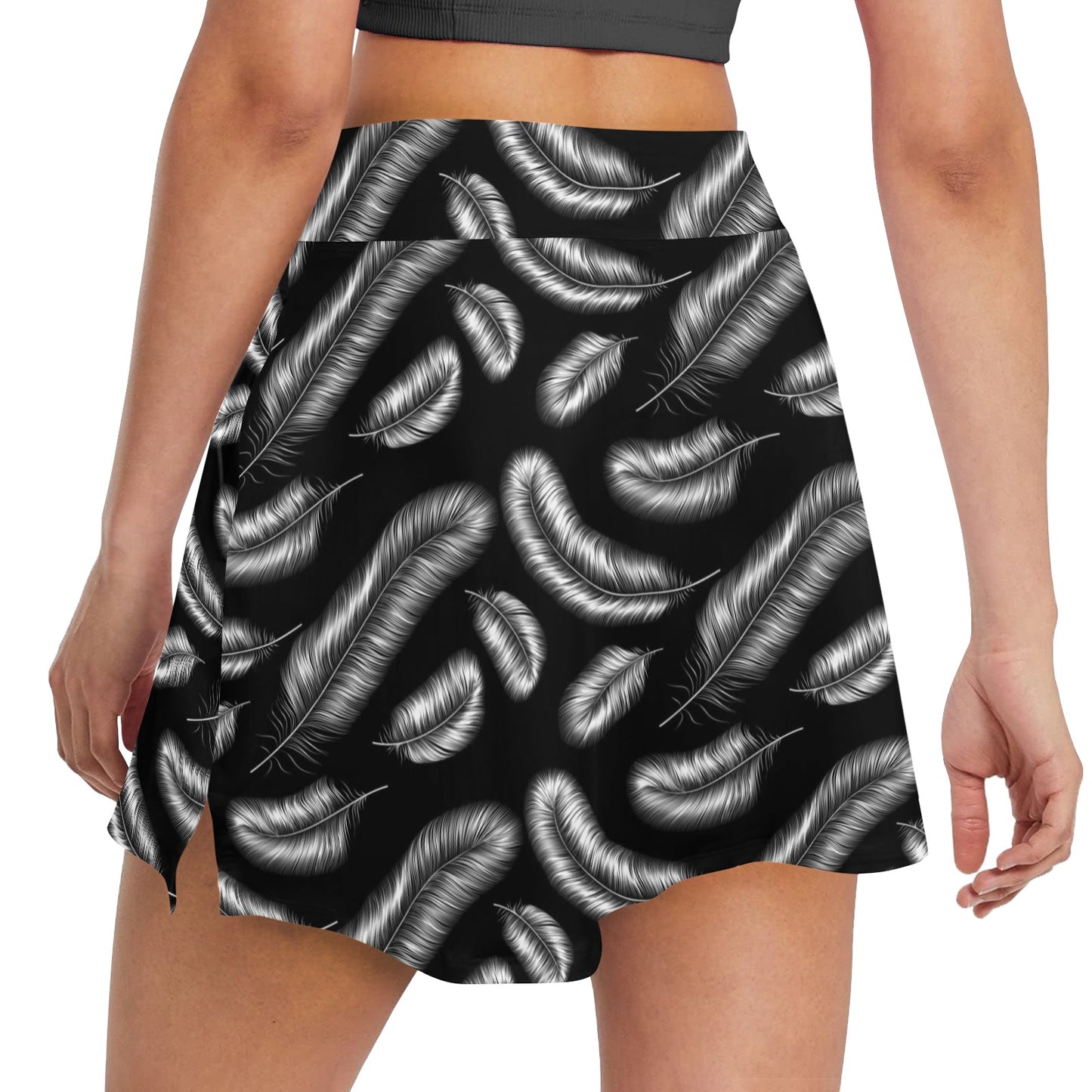 Feather Black White Design Print 17" Golf & Pickleball Skort with Pockets