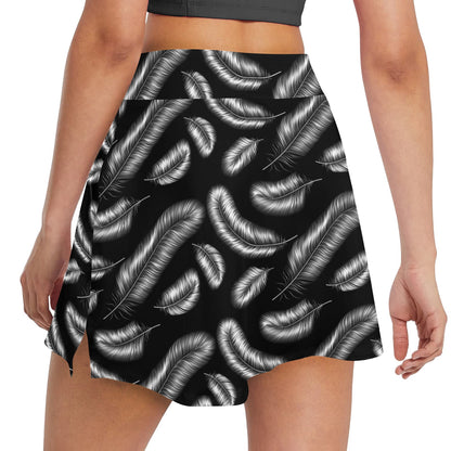Feather Black White Design Print 17" Golf & Pickleball Skort with Pockets