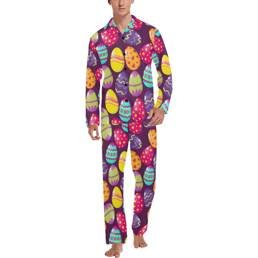 Easter Eggs Pattern Print Design RB04 Men's Long Pajama Set