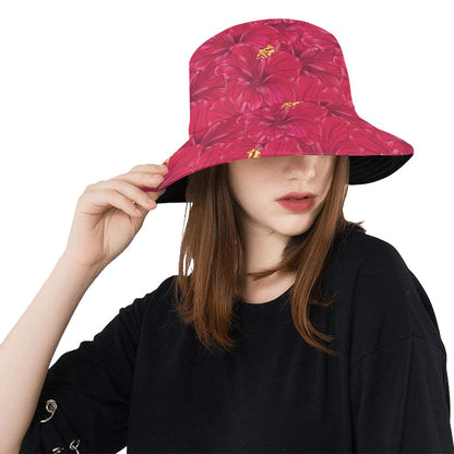 Hibiscus Red Pattern Print LKS308 Unisex Bucket Hat