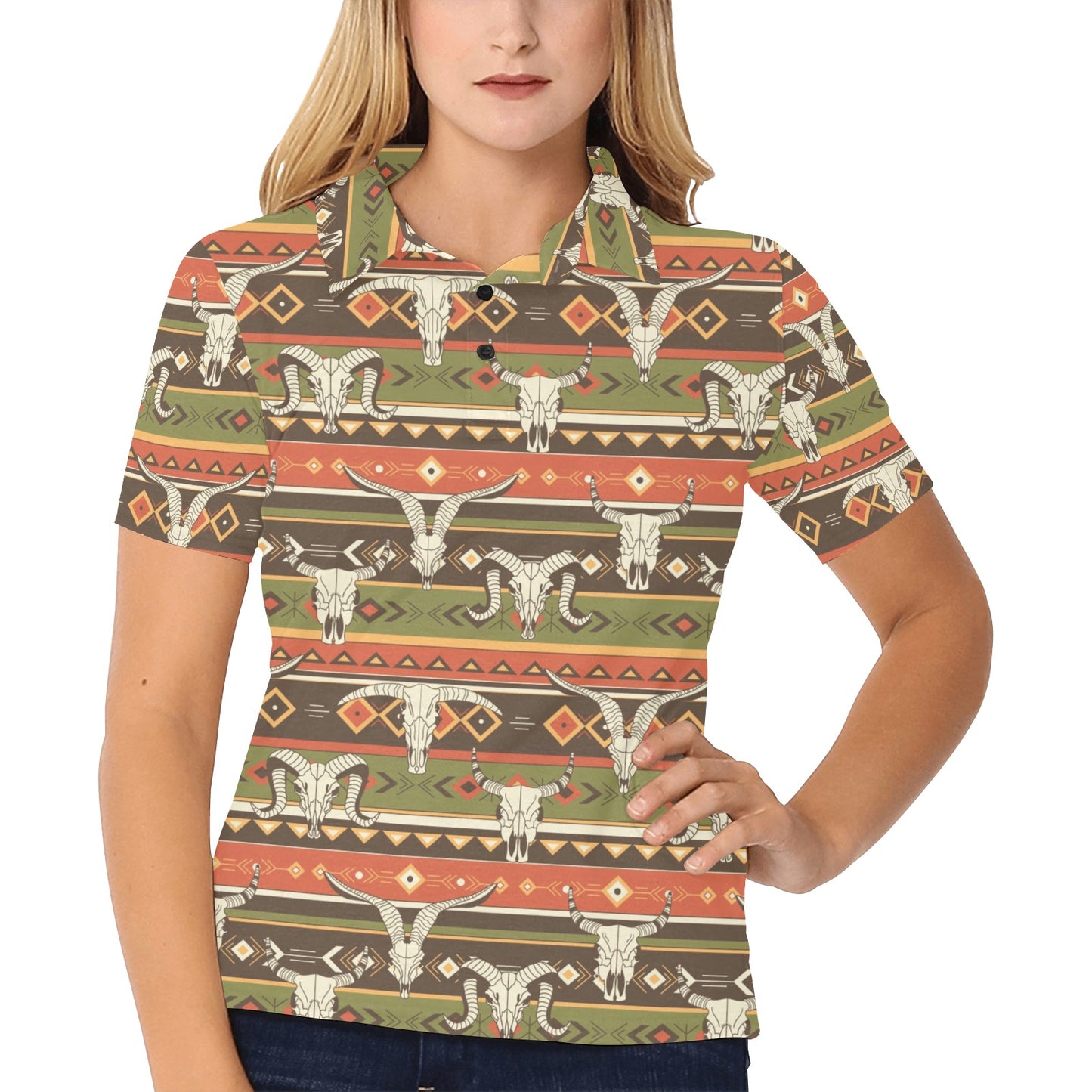 American indian Skull Animal Women's Polo Shirt