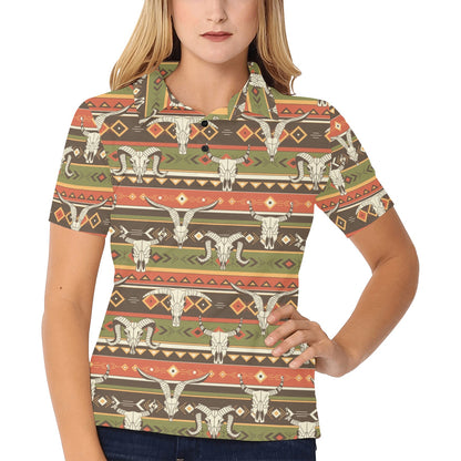American indian Skull Animal Women's Polo Shirt