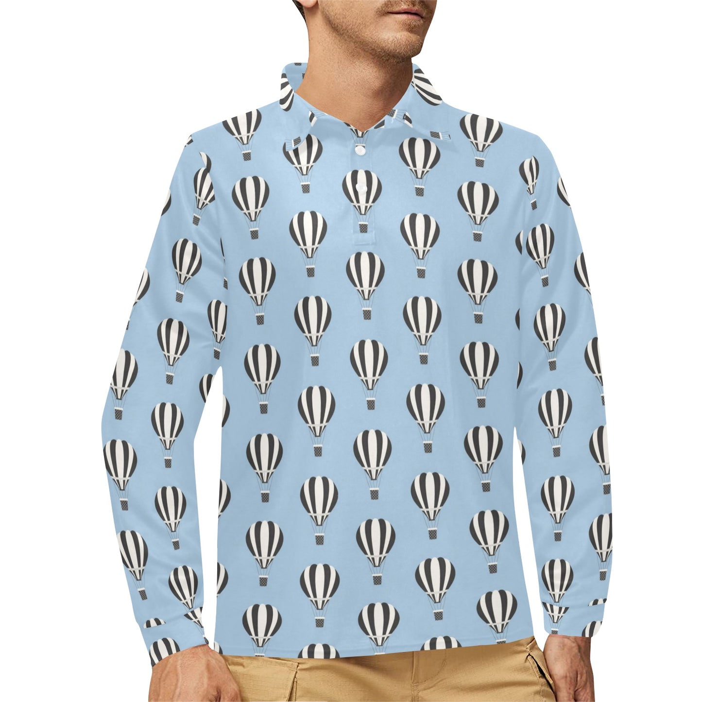 Ballon Pattern Print Design 05 Long Sleeve Polo Shirt For Men's