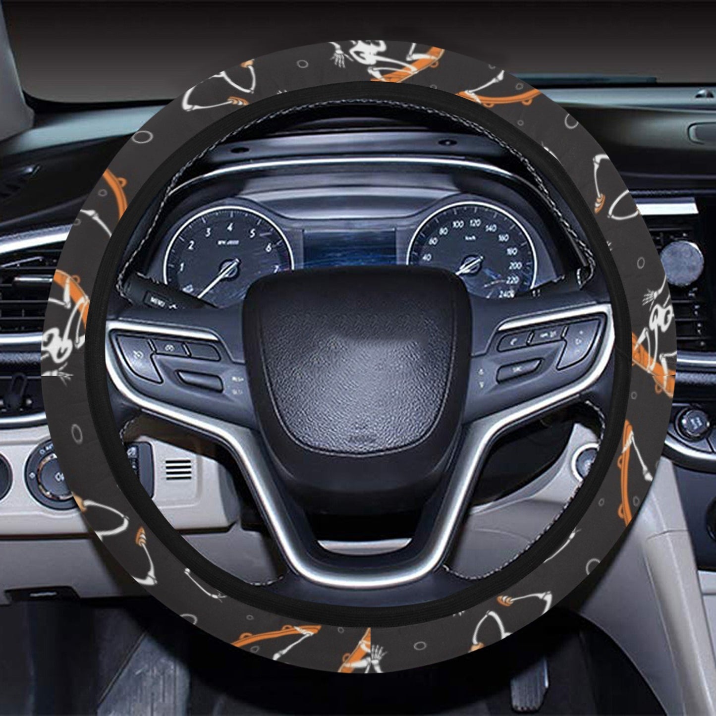 Skateboard With Skeleton Print Design LKS303 Steering Wheel Cover with Elastic Edge