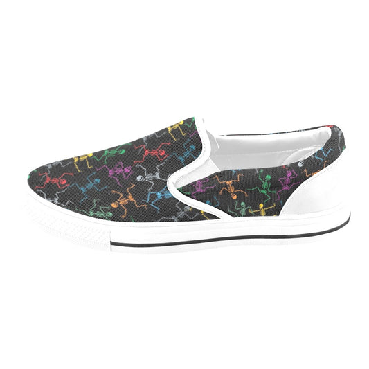 Skeleton Colorful Print Design LKS302 White Slip Ons Canvas Women's Shoes