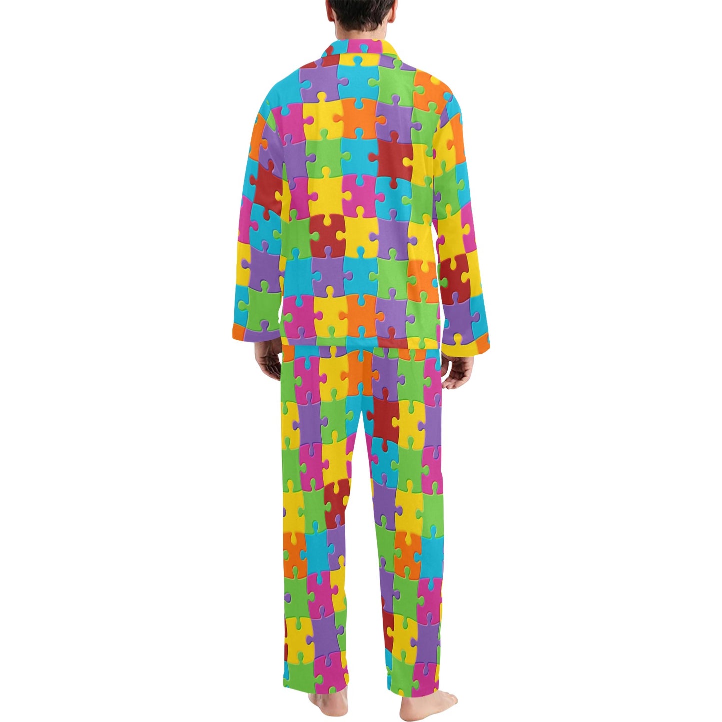 Autism Awareness Pattern Print Design 02 Men's Long Pajama Set