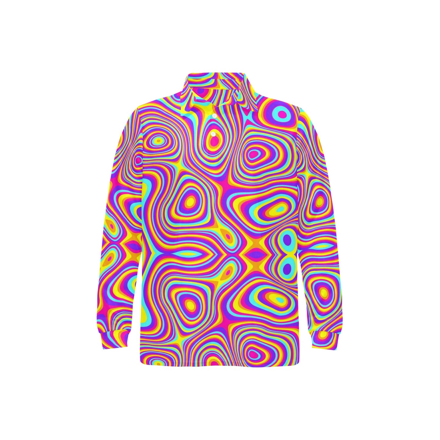 Liquid Pattern Print Design 06 Long Sleeve Polo Shirt For Men's