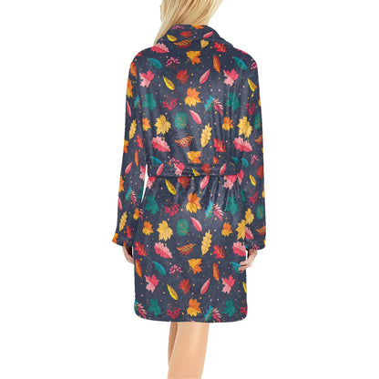 Elm Leave Colorful Print Pattern Women's Fleece Robe