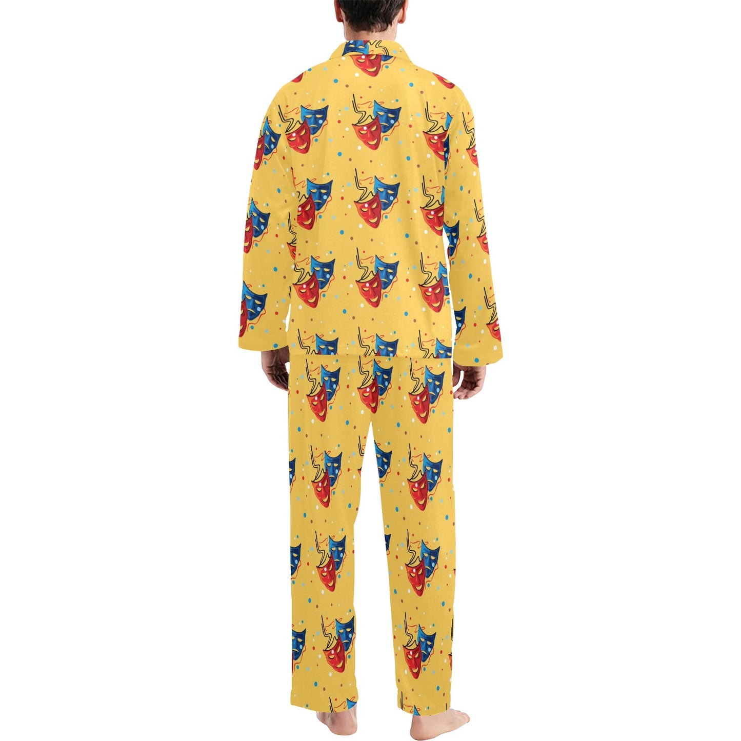Acting Mask Pattern Print Design 02 Men's Long Pajama Set