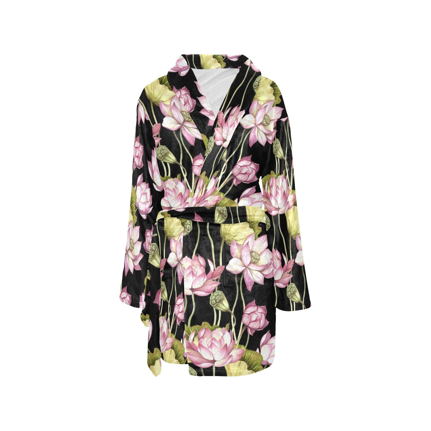 Water Lily Pattern Print Design WL06 Women's Fleece Robe