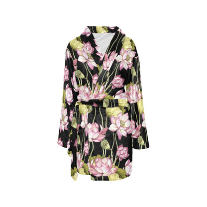 Water Lily Pattern Print Design WL06 Women's Fleece Robe