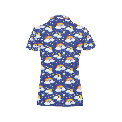 Rainbow Space Design Print Women's Polo Shirt