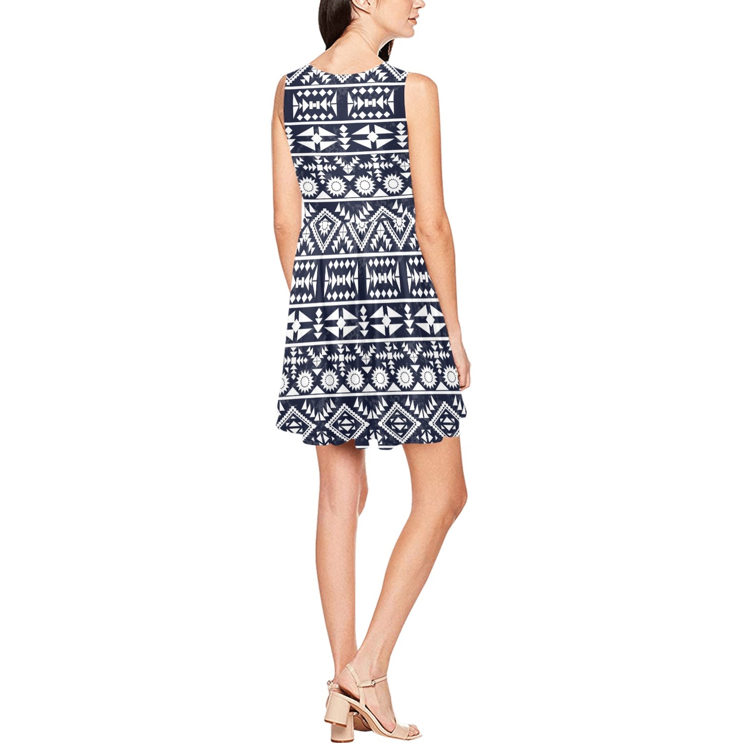 Blue White Tribal Aztec Sleeveless Dress