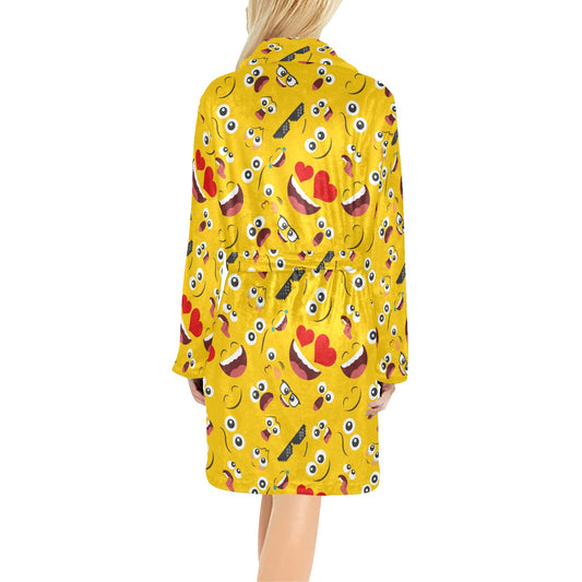 Emoji Face Print Pattern Women's Fleece Robe