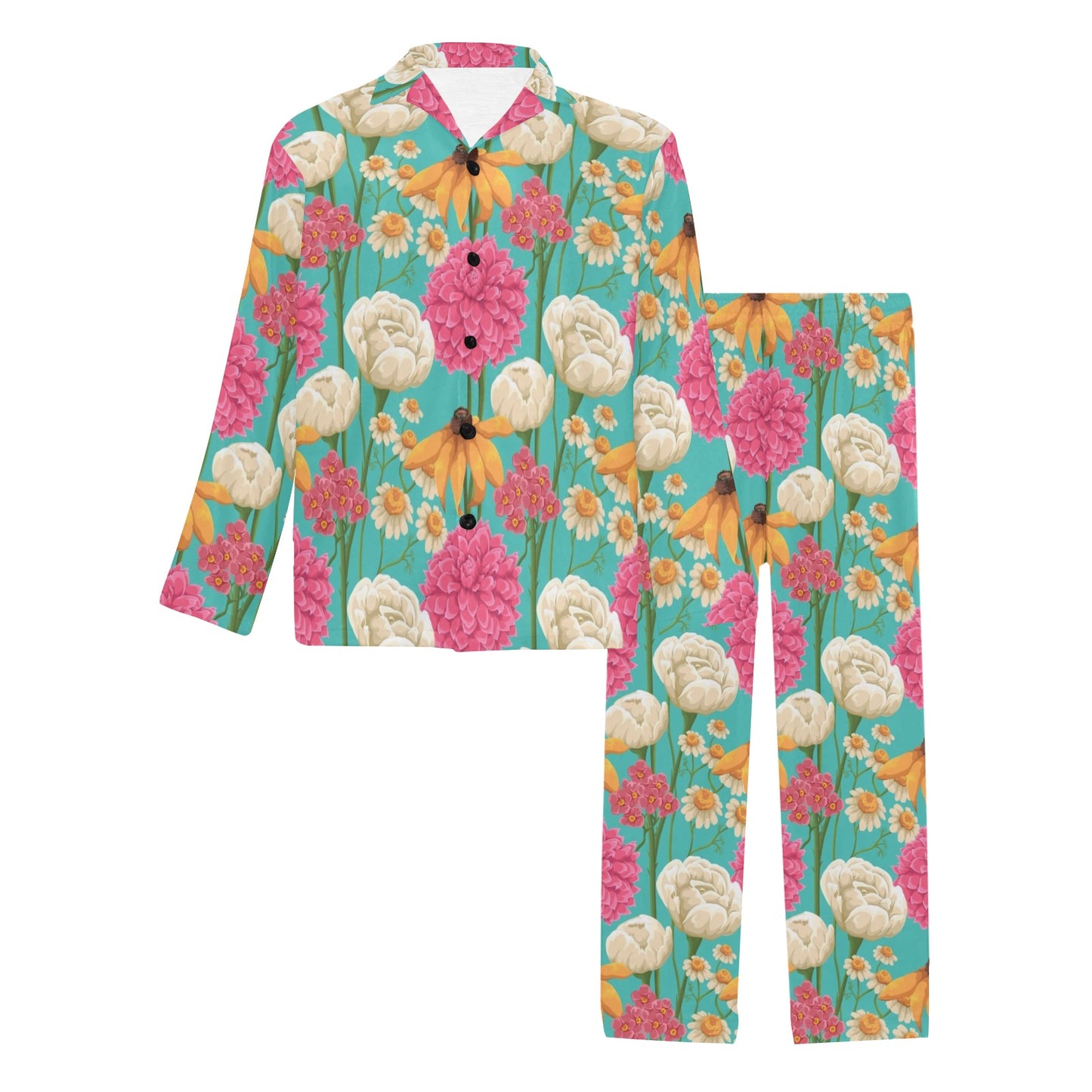 Summer Floral Pattern Print Design SF07 Men's Long Pajama Set