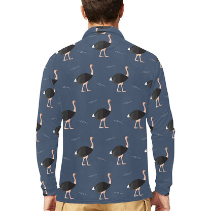 Ostrich Pattern Print Design 04 Long Sleeve Polo Shirt For Men's