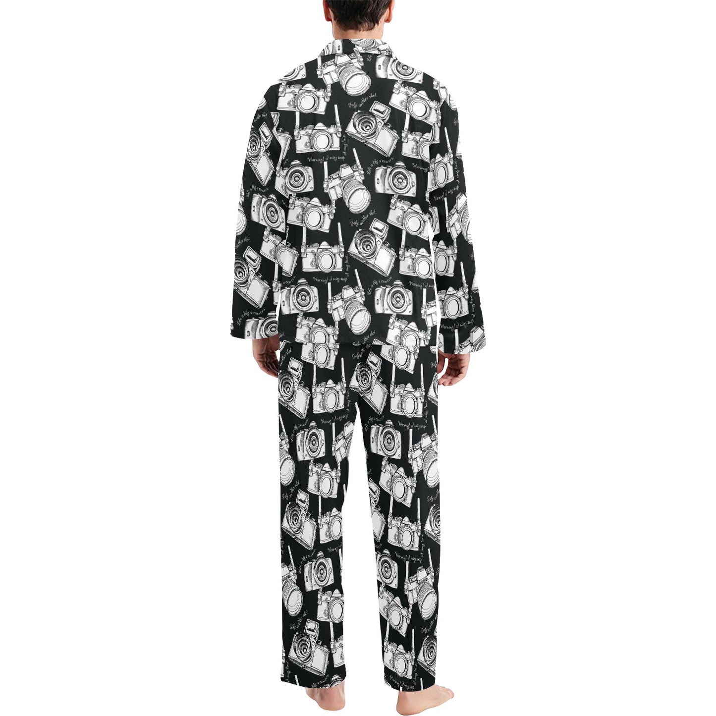 Camera Pattern Print Design 01 Men's Long Pajama Set