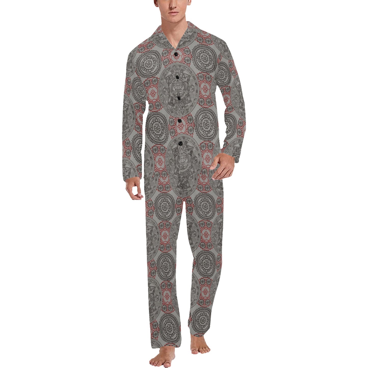 Calendar Aztec Pattern Print Design 04 Men's Long Pajama Set