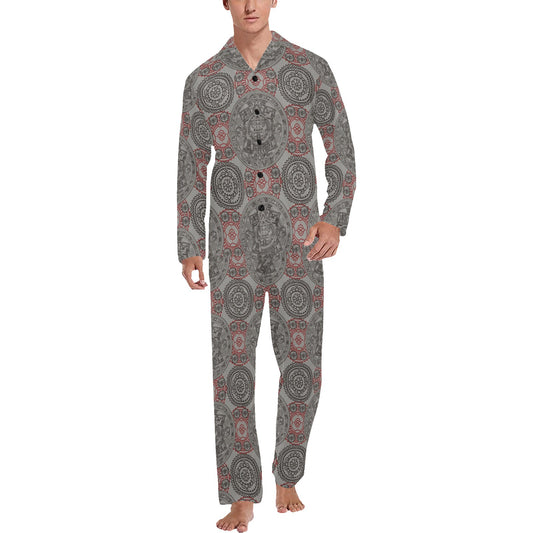 Calendar Aztec Pattern Print Design 04 Men's Long Pajama Set