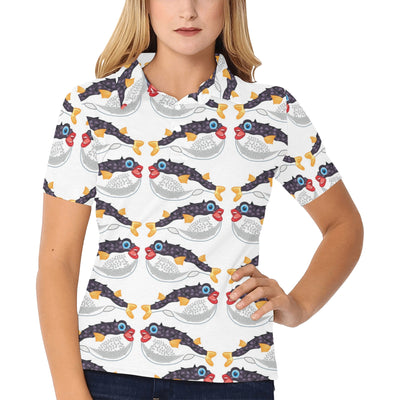 Fugu Pattern Print Design 03 Women's Polo Shirt