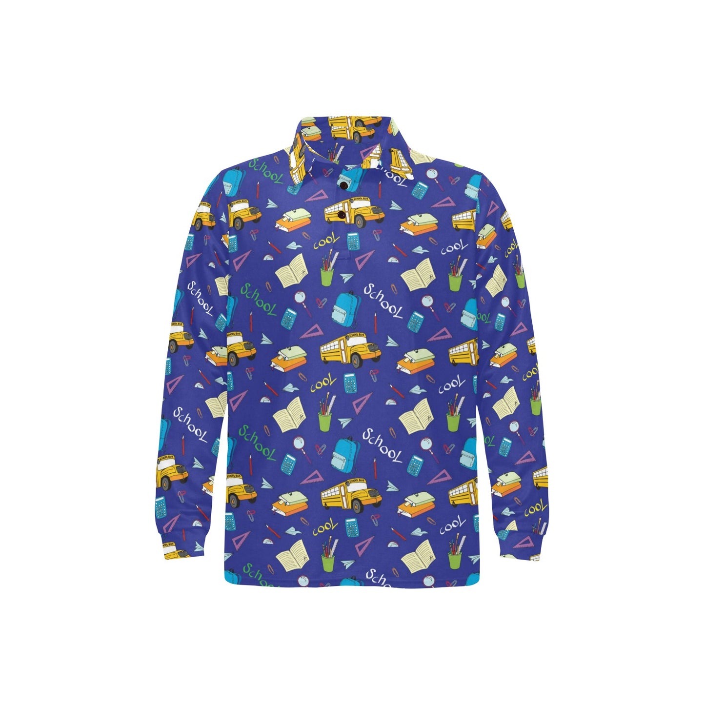 School Bus Print Design LKS307 Long Sleeve Polo Shirt For Men's