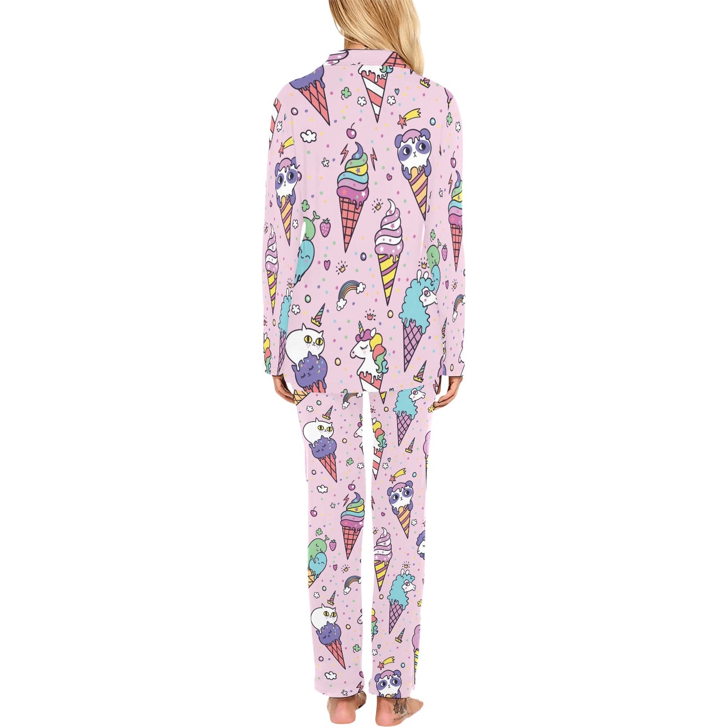 Ice Cream Pattern Print Design IC05 Women's Long Pajama Set