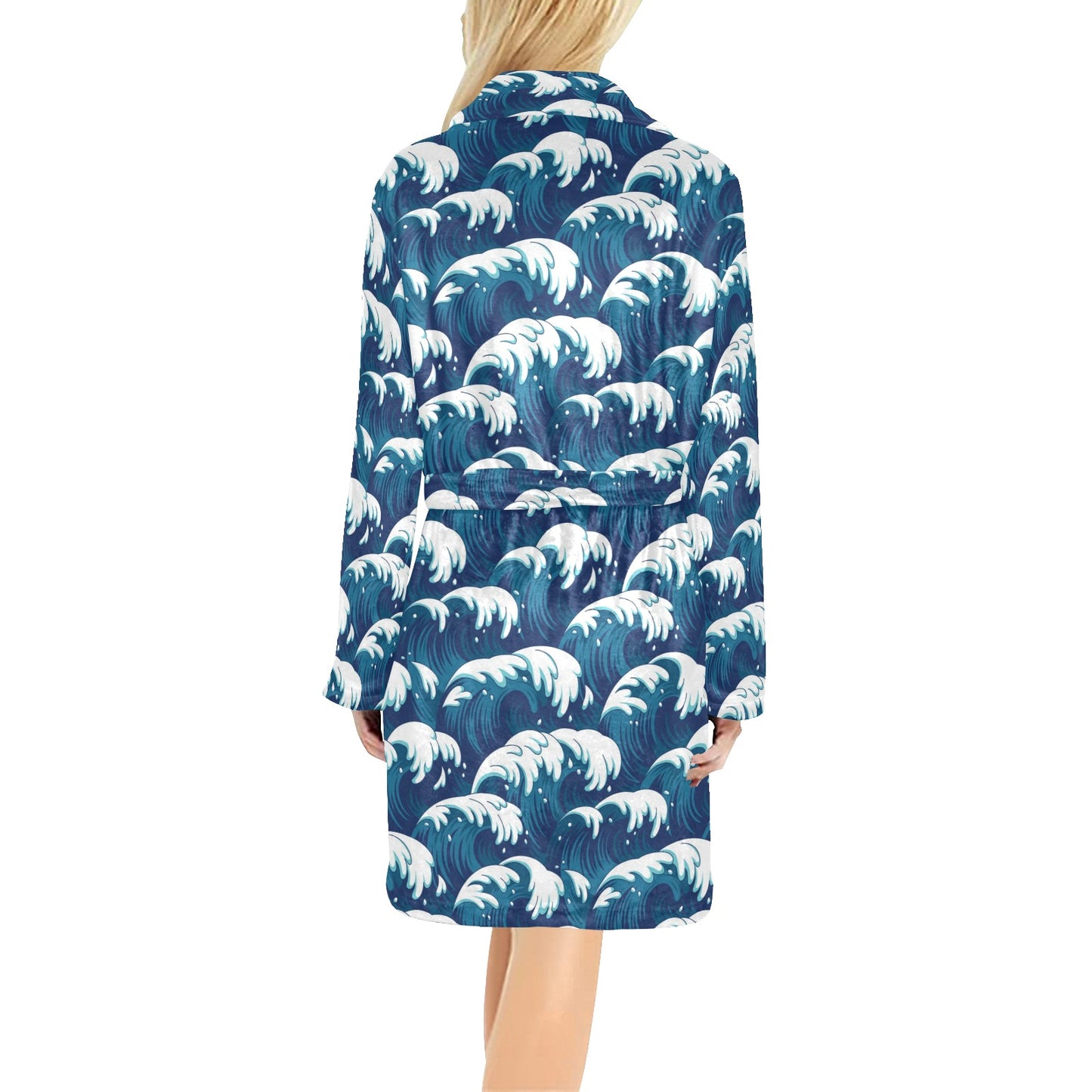 Ocean Wave Pattern Print Women's Fleece Robe