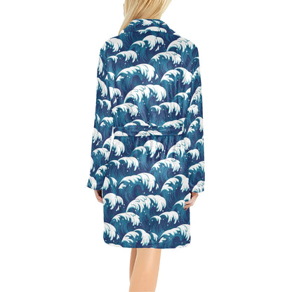 Ocean Wave Pattern Print Women's Fleece Robe