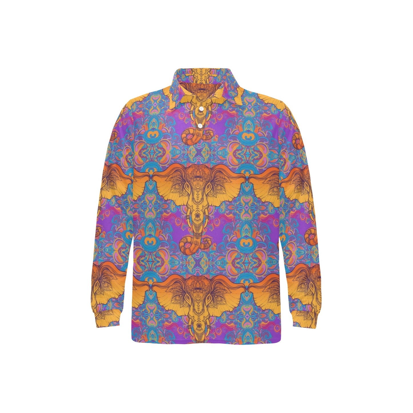 Gold Elephant Indian Long Sleeve Polo Shirt For Men's