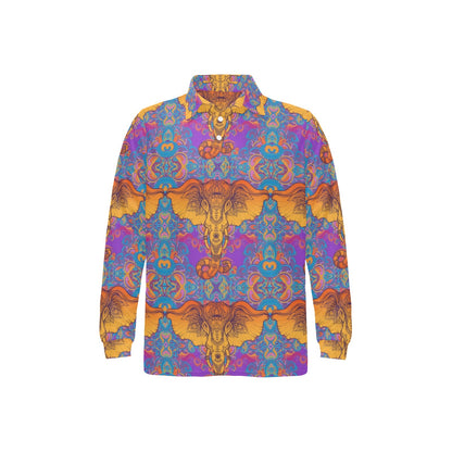Gold Elephant Indian Long Sleeve Polo Shirt For Men's