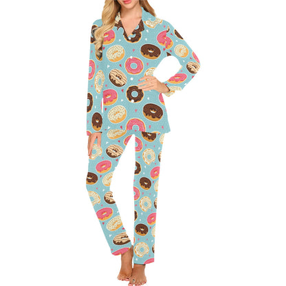 Donut Pattern Print Design DN04 Women's Long Pajama Set