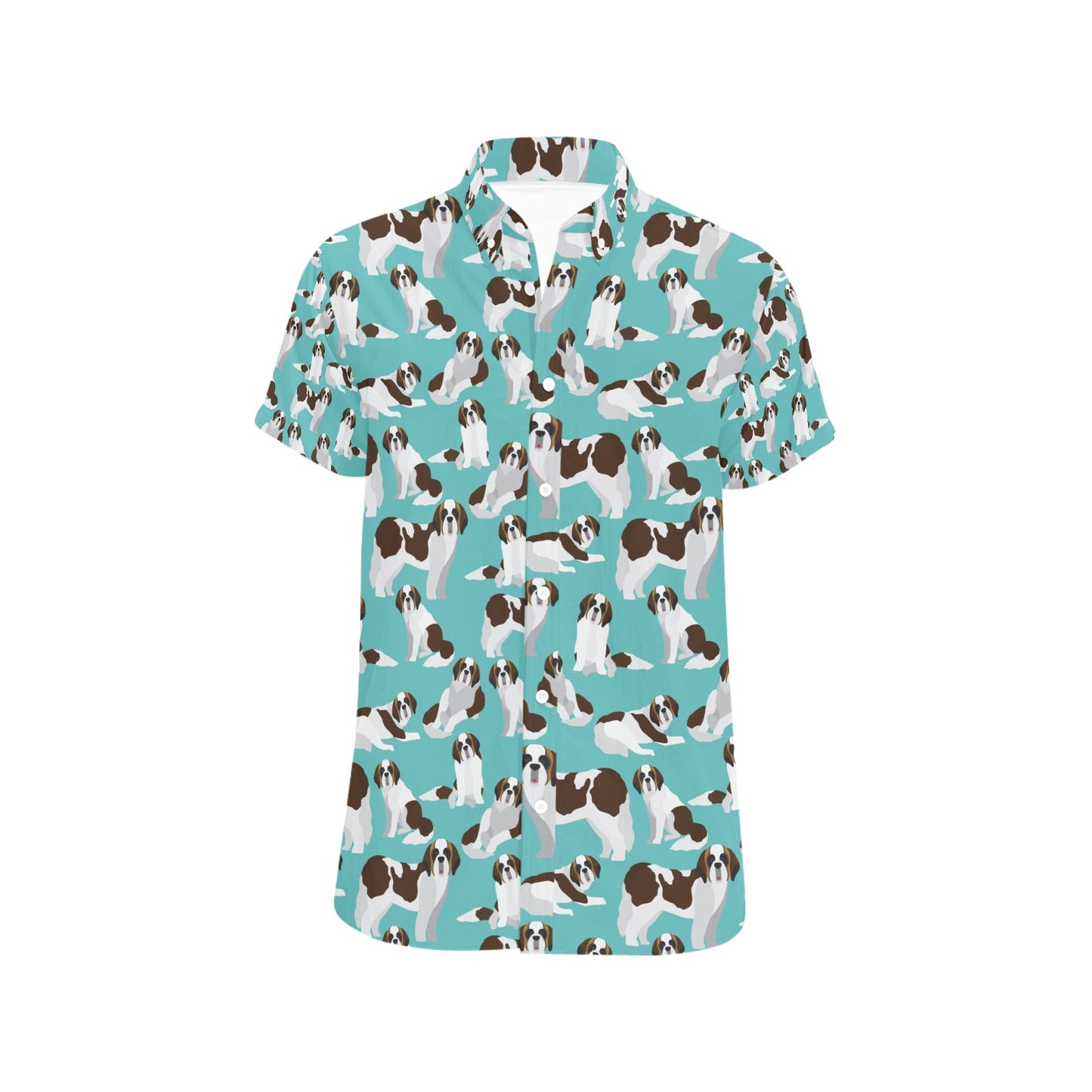 St Bernards Print Design LKS302 Men Short Sleeve Button Up Shirt