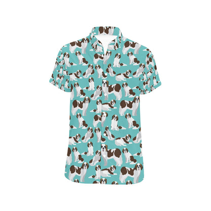 St Bernards Print Design LKS302 Men Short Sleeve Button Up Shirt