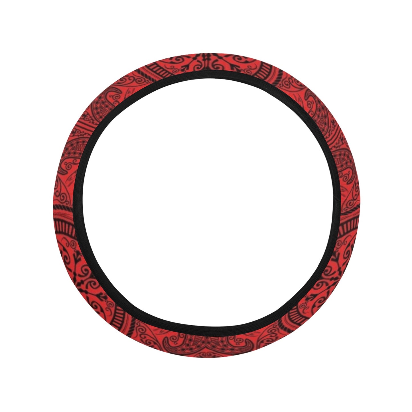 Bandana Red Print Design LKS304 Steering Wheel Cover with Elastic Edge