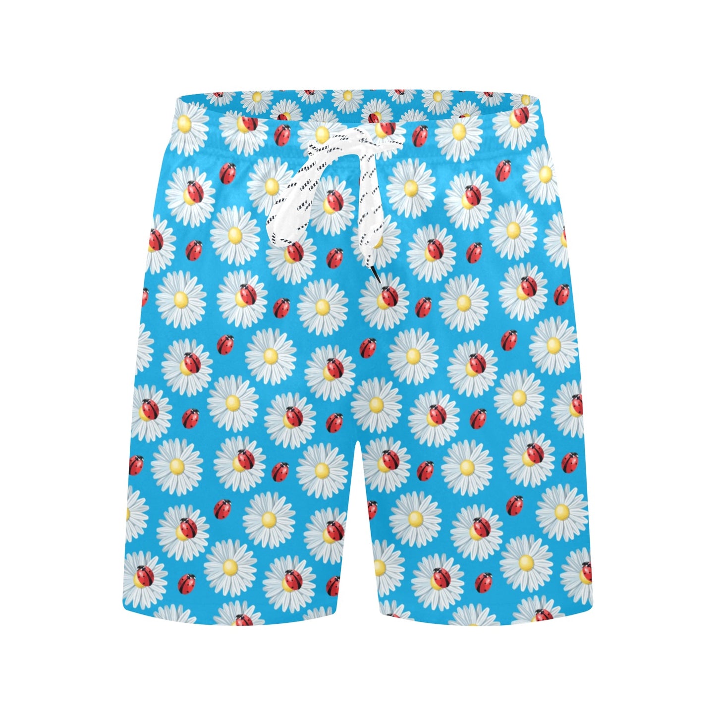 Ladybug with Daisy Themed Print Pattern Men's Swim Trunks Beach Shorts
