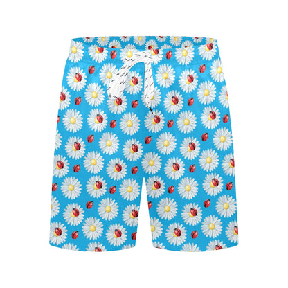 Ladybug with Daisy Themed Print Pattern Men's Swim Trunks Beach Shorts