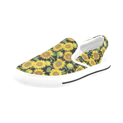 Sunflower Print Design LKS302 White Slip Ons Canvas Women's Shoes