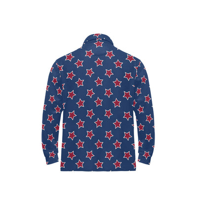 Star Red Blue Print Design LKS301 Long Sleeve Polo Shirt For Men's