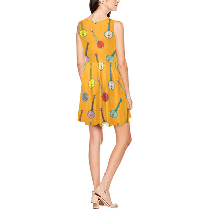 Banjo Pattern Print Design 02 Sleeveless Dress