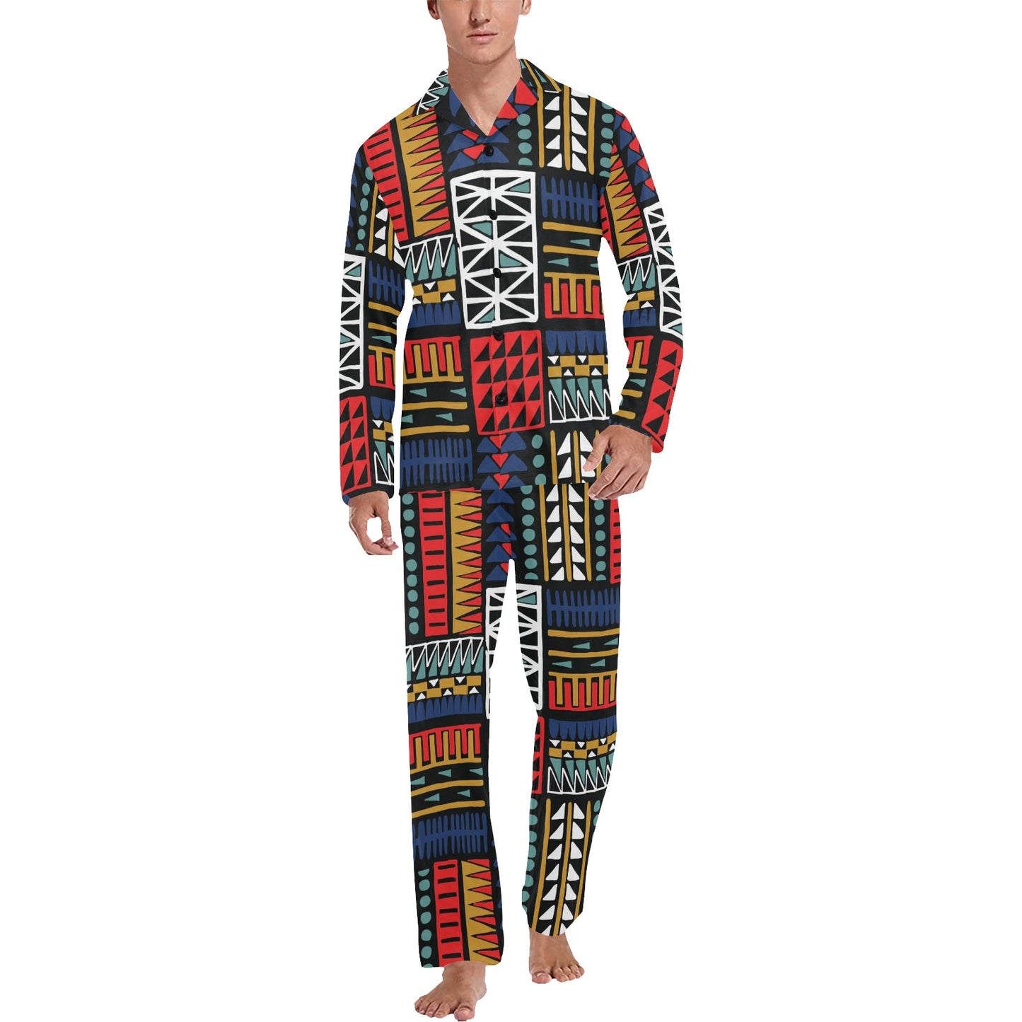 Kente Pattern Print Design 02 Men's Long Pajama Set