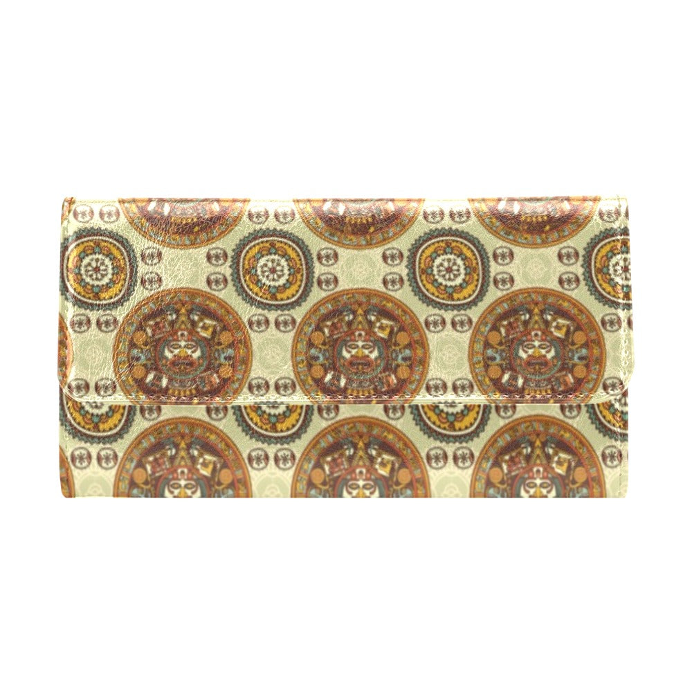 Calendar Aztec Themed Print Pattern Women's Trifold Wallet