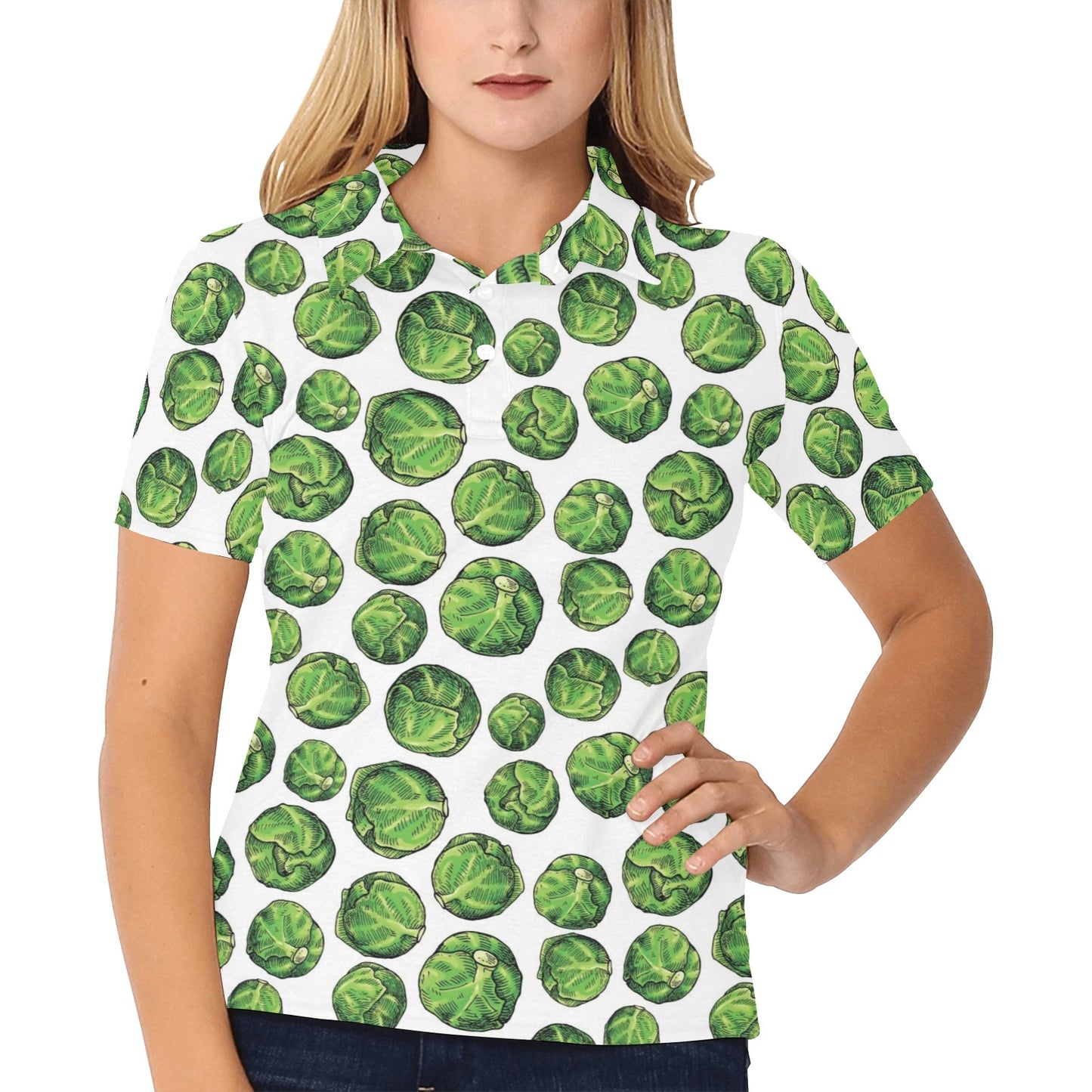 Brussels Sprouts Pattern Print Design 02 Women's Polo Shirt