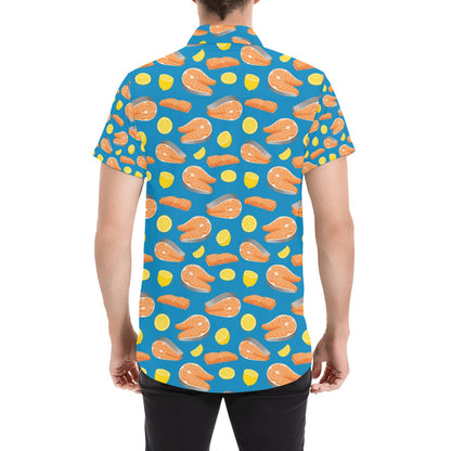 Salmon Steak With Lemon Print Design LKS308 Men Short Sleeve Button Up Shirt