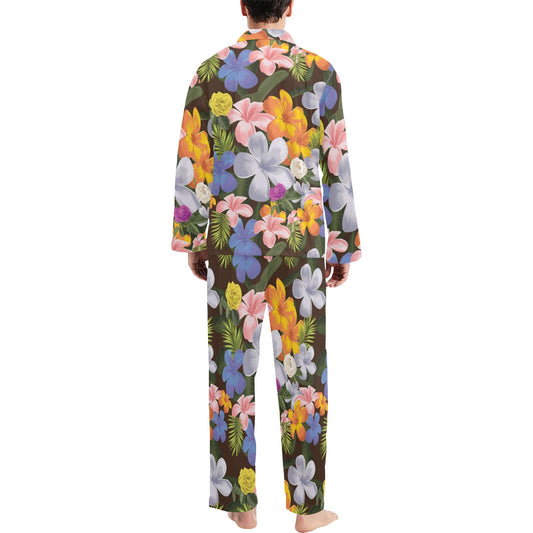 Plumeria Pattern Print Design PM03 Men's Long Pajama Set