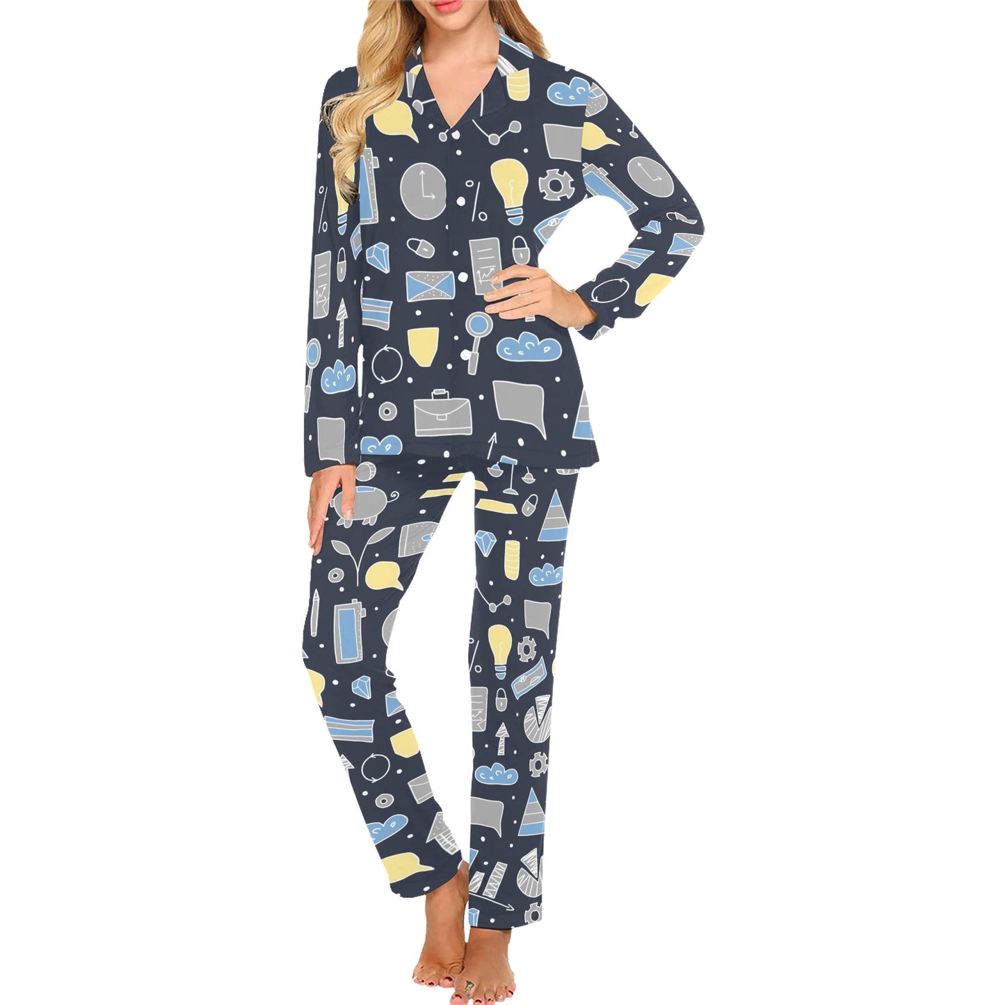 Accounting Financial Pattern Print Design 04 Women's Long Pajama Set