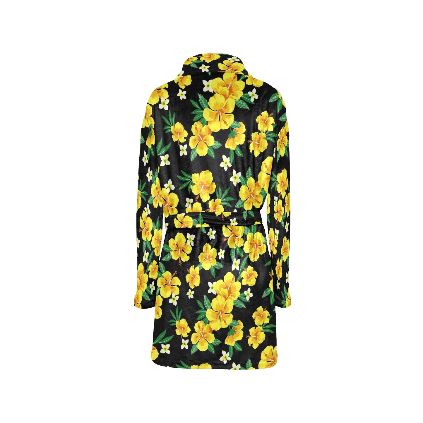 Yellow Hibiscus Pattern Print Design HB08 Women's Fleece Robe